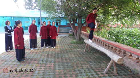 太極三寶步步禪，學(xué)員在平衡木上體會貓步的妙用。